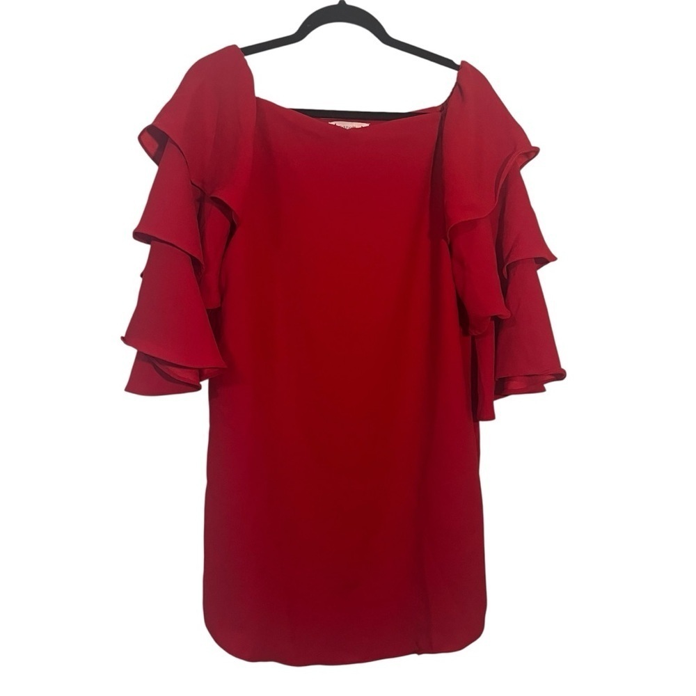 Nanette Lepore Red Mini Dress Tiered Ruffled Sleeves Size 6 Hoco Formal Holiday